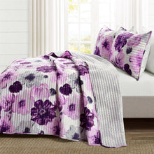 Load image into Gallery viewer, Full/Queen Purple Grey Flowers Lightweight Polyester Microfiber Quilt Set