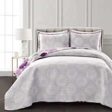 Load image into Gallery viewer, Full/Queen Purple Grey Flowers Lightweight Polyester Microfiber Quilt Set
