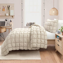 Load image into Gallery viewer, Twin/XL Soft Lightweight Puff Textured 2-Piece Comforter Set in Neutral Tan