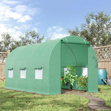 Load image into Gallery viewer, 14.5 ft x 6.3 ft Outdoor Greenhouse with Green PE Cover and Sturdy Steel Frame