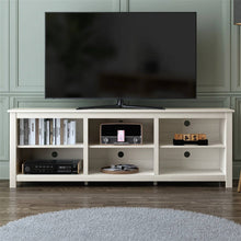 Load image into Gallery viewer, Farmhouse TV Stand in White Wood Grain Finish - for TVs up to 70-inch