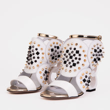 Load image into Gallery viewer, The Infanta White Spike Leather Ankle Strap Women Sandal