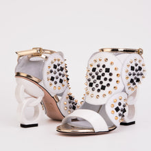 Load image into Gallery viewer, The Infanta White Spike Leather Ankle Strap Women Sandal
