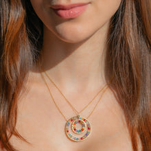 Load image into Gallery viewer, London Blue Quartz, Rainbow Gemstone and Amethyst Halo Mini Gold Pendants