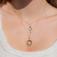 Load image into Gallery viewer, London Blue Quartz, Rainbow Gemstone and Amethyst Halo Mini Gold Pendants