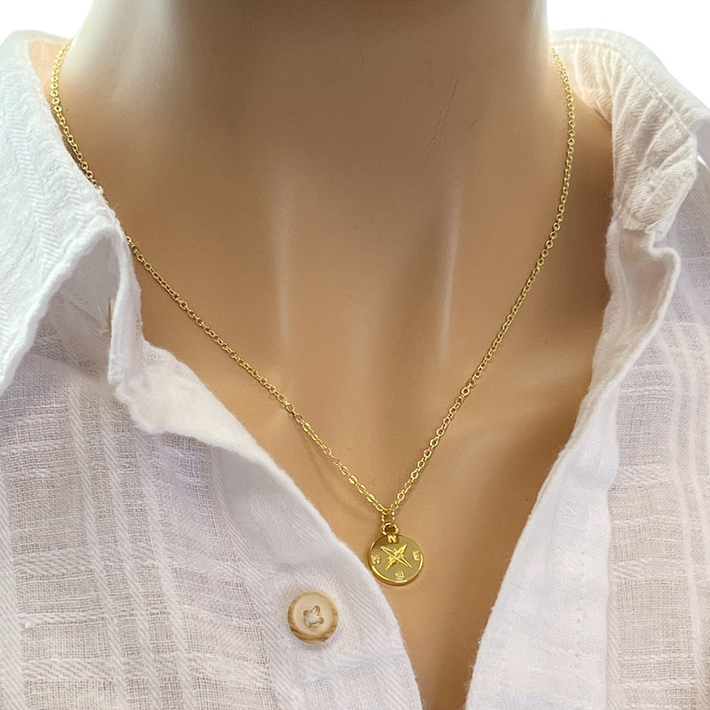Dainty Gold Compass Necklace Symbolic Direction Jewelry