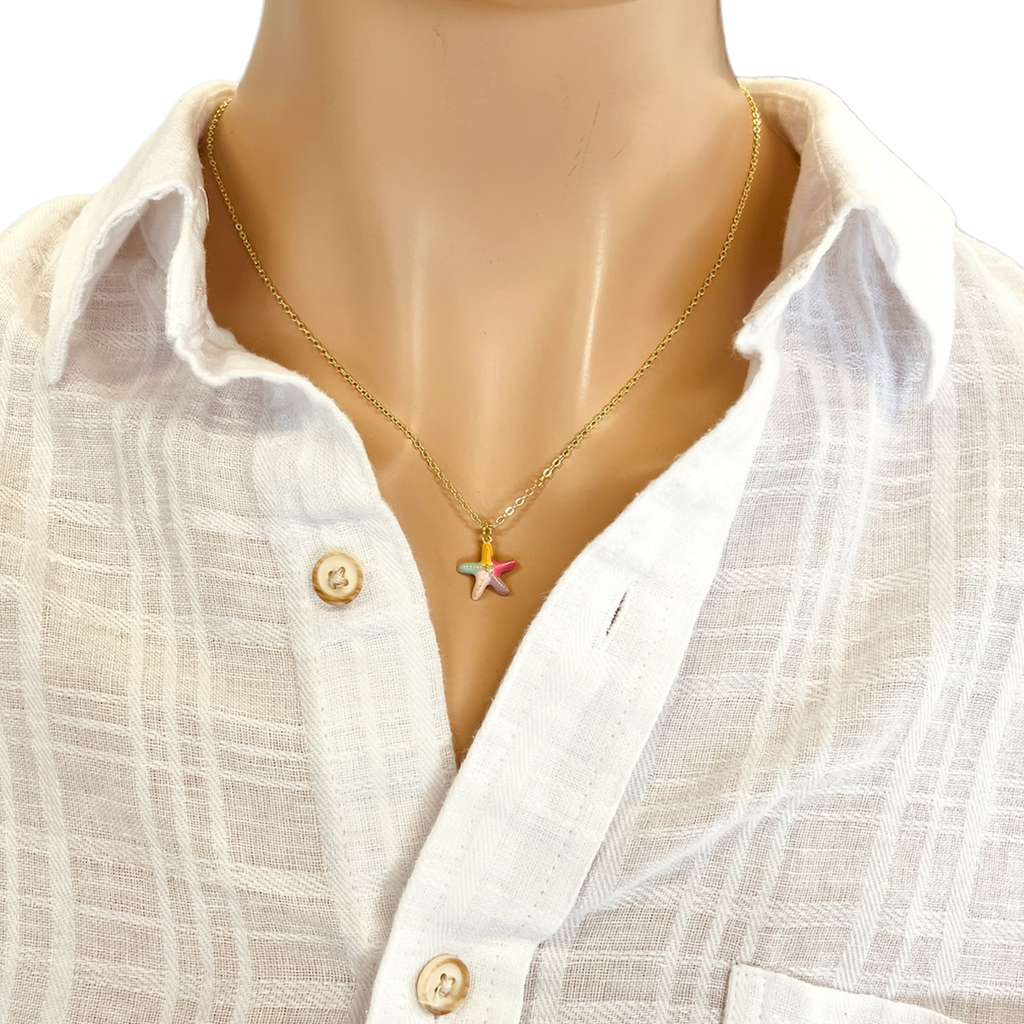 Starfish Necklace Gold Beach Jewelry Colorful Summer Pendant
