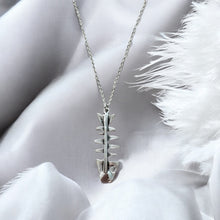 Load image into Gallery viewer, Vintage Fish Bone Necklace Silver Skeleton Pendant Quirky Jewelry