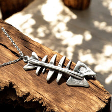 Load image into Gallery viewer, Vintage Fish Bone Necklace Silver Skeleton Pendant Quirky Jewelry
