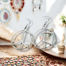 Load image into Gallery viewer, Peace Sign Earrings Boho Hippie Symbol Silver Bronze Dangle Jewelry