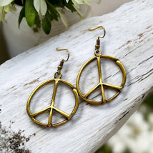Load image into Gallery viewer, Peace Sign Earrings Boho Hippie Symbol Silver Bronze Dangle Jewelry