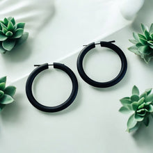 Load image into Gallery viewer, Black Wooden Hoop Earrings Boho Minimalist Lightweight Round Everyday Jewelry