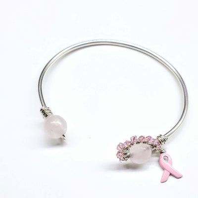 Pink Crystal Breast Cancer Awareness Rose Quartz Bead Ball End Cuff