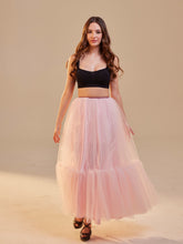 Load image into Gallery viewer, Pink Layered Tulle Skirt , Ruffled Maxi Skirt for Women, Long Tulle Skirt, Elegant Bridesmaid Skirt,