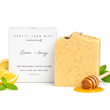 Load image into Gallery viewer, Lemon + Honey + Poppy Seed Handmade Tallow and Goat Milk Soap Bar