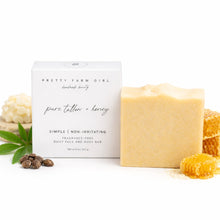 Load image into Gallery viewer, Pure Tallow + Honey Fragrance Free Handmade Tallow and Goat Milk Soap Bar