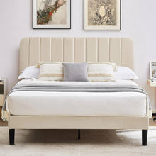 Load image into Gallery viewer, Queen size Beige Upholstered Platform Bed Frame with Headboard