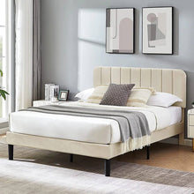 Load image into Gallery viewer, Queen size Beige Upholstered Platform Bed Frame with Headboard