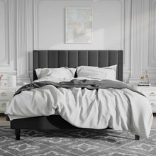 Load image into Gallery viewer, Queen size Modern Black Velvet Upholstered Platform Bed with Headboard