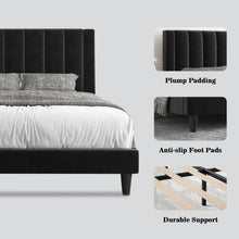 Load image into Gallery viewer, Queen size Modern Black Velvet Upholstered Platform Bed with Headboard