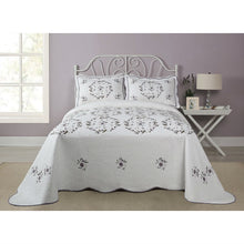 Load image into Gallery viewer, Queen size Cotton Bedspread with Scalloped Edges and Floral Print Embroidery in White