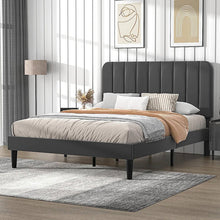 Load image into Gallery viewer, Queen size Dark Grey Upholstered Platform Bed Frame with Headboard
