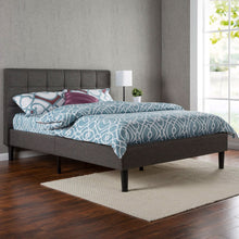 Load image into Gallery viewer, Queen size Modern Classic Dark Grey Upholstered Platform Bed with Headboard