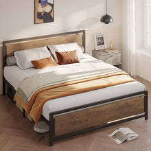 Load image into Gallery viewer, Queen Modern Metal Wood Industrial Platform Bed Frame with Headboard Footboard