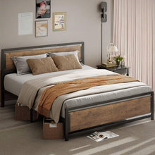 Load image into Gallery viewer, Queen Modern Metal Wood Industrial Platform Bed Frame with Headboard Footboard