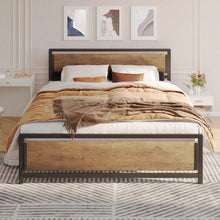 Load image into Gallery viewer, Queen Modern Metal Wood Industrial Platform Bed Frame with Headboard Footboard