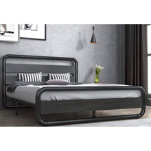 Load image into Gallery viewer, Queen Heavy Duty Round Metal Frame Platform Bed with Black Wood Panel Headboard
