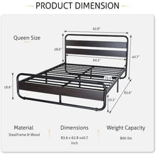 Load image into Gallery viewer, Queen Heavy Duty Round Metal Frame Platform Bed with Black Wood Panel Headboard