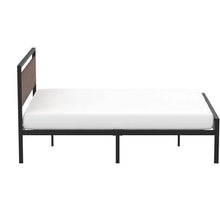 Load image into Gallery viewer, Queen Metal Platform Bed with Walnut Finish Wood Panel Headboard Footboard