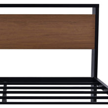 Load image into Gallery viewer, Queen Metal Platform Bed with Walnut Finish Wood Panel Headboard Footboard