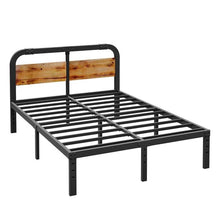 Load image into Gallery viewer, Queen Heavy Duty Black Metal Bed Frame with Solid Wood Panel Headboard