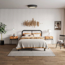 Load image into Gallery viewer, Queen Heavy Duty Black Metal Bed Frame with Solid Wood Panel Headboard