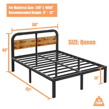 Load image into Gallery viewer, Queen Heavy Duty Black Metal Bed Frame with Solid Wood Panel Headboard
