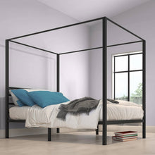 Load image into Gallery viewer, Queen size Modern Four Poster Metal Canopy Bed in Black Finish