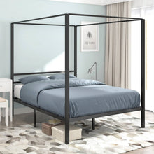 Load image into Gallery viewer, Queen size Modern Four Poster Metal Canopy Bed in Black Finish