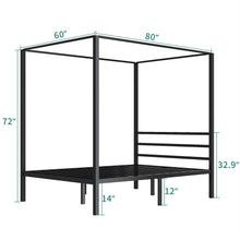 Load image into Gallery viewer, Queen size Modern Four Poster Metal Canopy Bed in Black Finish