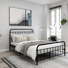 Load image into Gallery viewer, Queen Classic Farmhouse Black Metal Bed Frame with Rounded Headboard Footboard