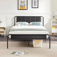Load image into Gallery viewer, Queen size Black Wood Metal Platform Bed Frame with Rounded Headboard Footboard