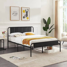 Load image into Gallery viewer, Queen size Black Wood Metal Platform Bed Frame with Rounded Headboard Footboard