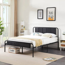 Load image into Gallery viewer, Queen size Black Wood Metal Platform Bed Frame with Rounded Headboard Footboard