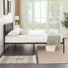 Load image into Gallery viewer, Queen size Black Wood Metal Platform Bed Frame with Rounded Headboard Footboard