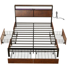 Load image into Gallery viewer, Queen size Platform Bed with Headboard and Storage Drawers in Brown Wood Finish
