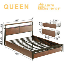 Load image into Gallery viewer, Queen size Platform Bed with Headboard and Storage Drawers in Brown Wood Finish