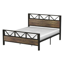 Load image into Gallery viewer, Queen Metal Wood Vintage Industrial Platform Bed Frame with Headboard Footboard