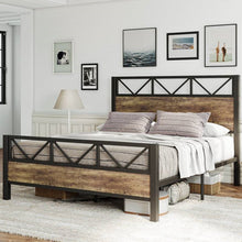 Load image into Gallery viewer, Queen Metal Wood Vintage Industrial Platform Bed Frame with Headboard Footboard