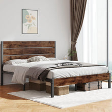 Load image into Gallery viewer, Queen size Modern Farmhouse Metal Platform Bed Frame with Brown Wood Headboard
